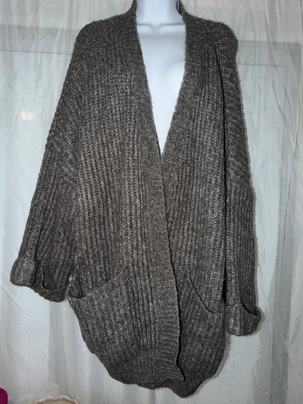 Zara Knit Oversized Cocoon Cardigan Wool Mohair Gray Medium